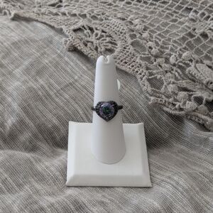 Heart-Shaped Silver Ring with Iridescent Stone
